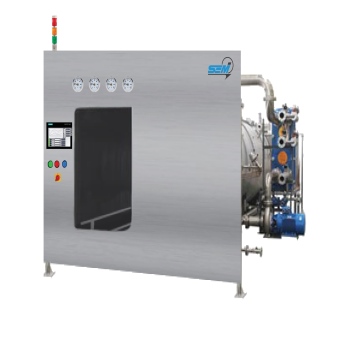 Super-heated water spray terminal sterilizer